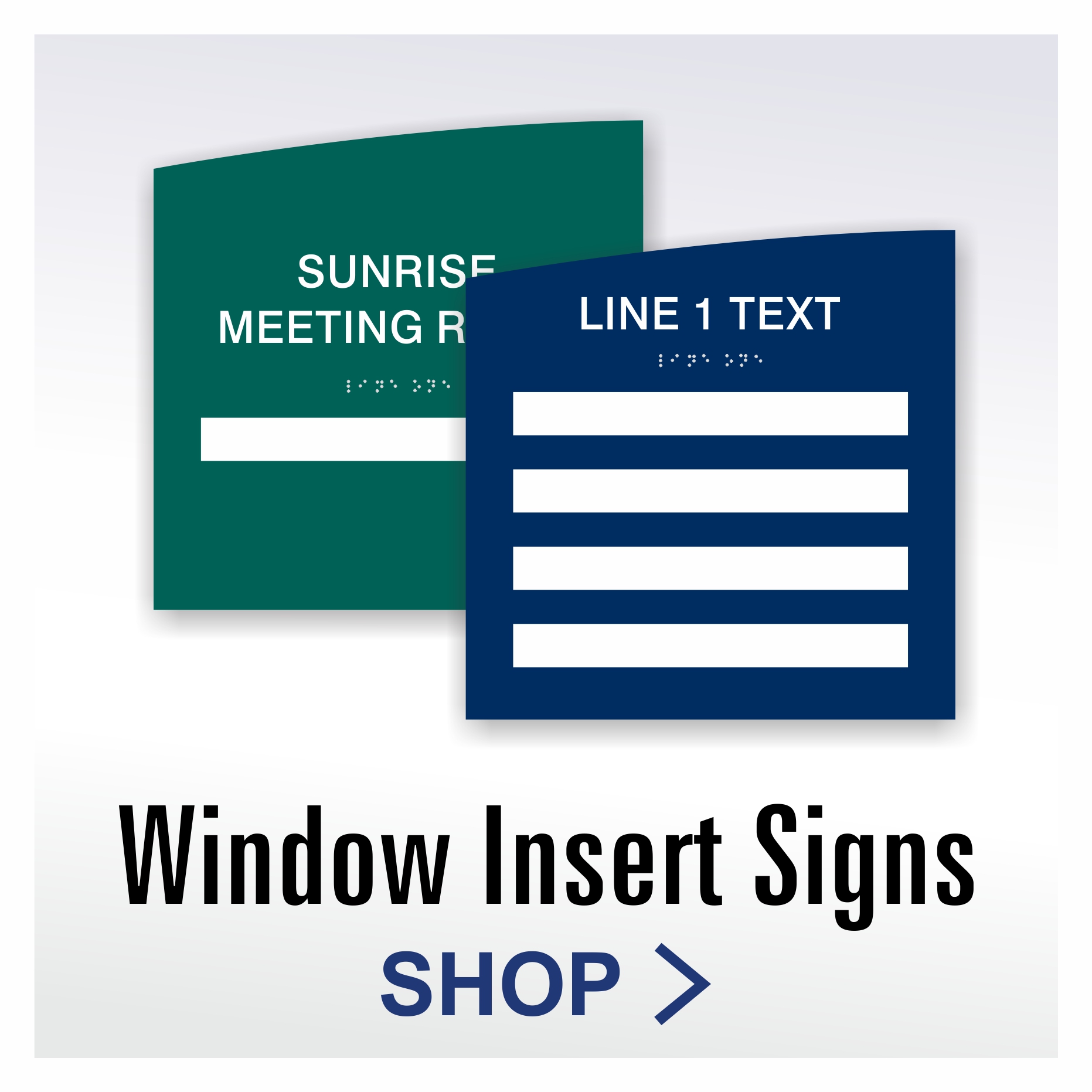 Crescent ADA window insert signs with matching curved design